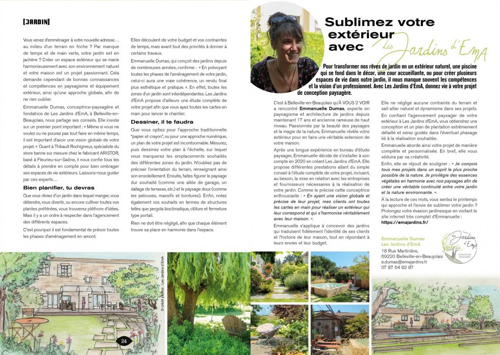 Article magasine A Vous 2 Voir, pour conception et réalisation de projets d'aménagements paysagers à Belleville, Beaujolais, Mâconnais