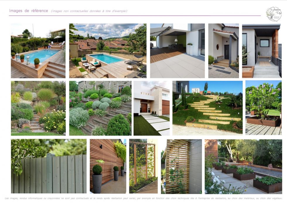 Planche d'ambiances et d'inspirations pour l'aménagement d'un jardin à Belleville.